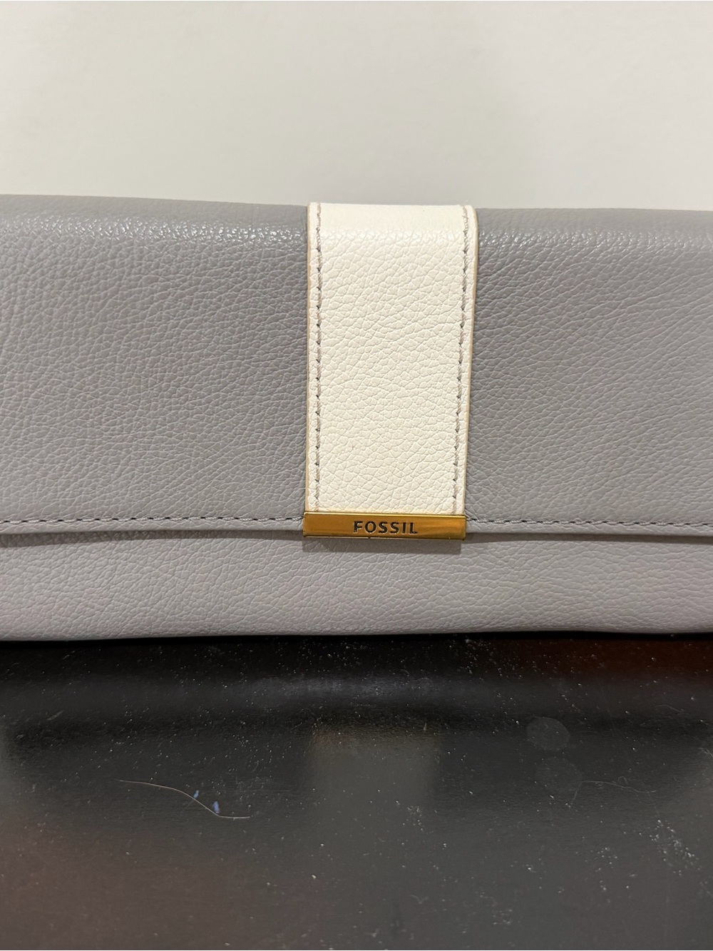 Fossil Grey and Cream Leather Wallet Clutch